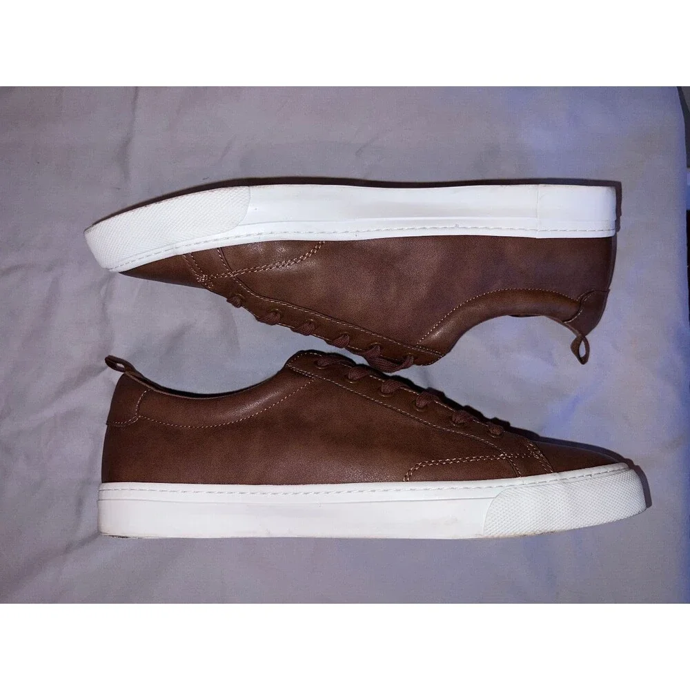 Banana Republic Cognac Faux Leather Sneakers Brown Mens Size 12 Shoe Laces